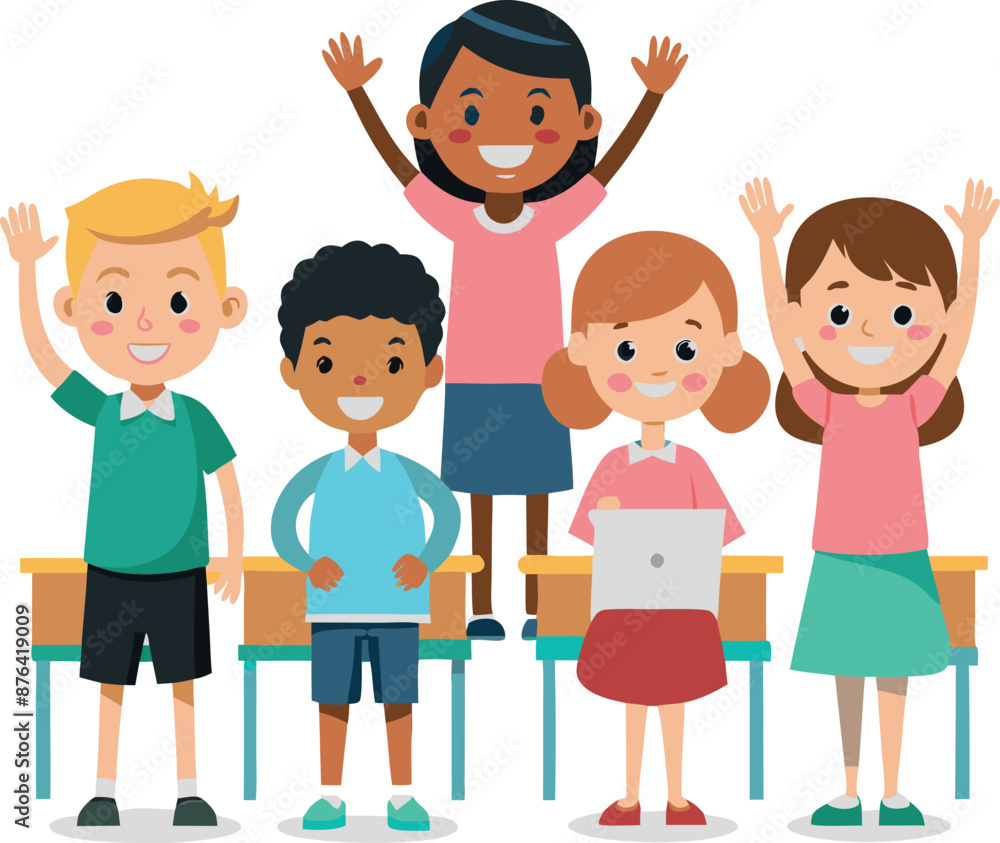 Happy Children in Classroom Vector Illustration Happy Children in Classroom Vector Illustration