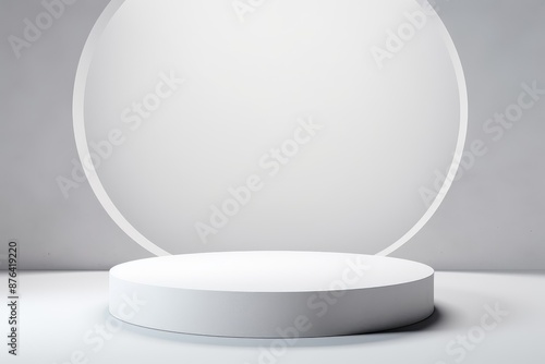 White round podium on a gray background. 3d rendering mock up