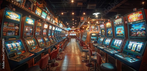Brightly Lit Casino Slot Machines in a Row