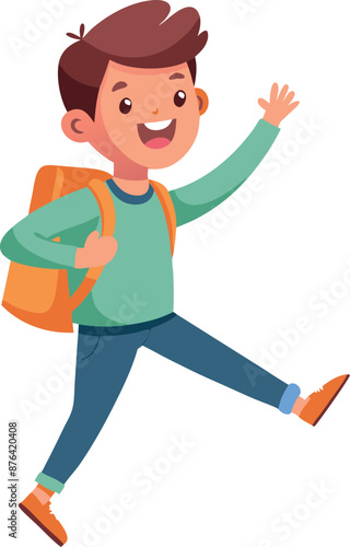 Happy Student Jumping With Backpack Against White Background