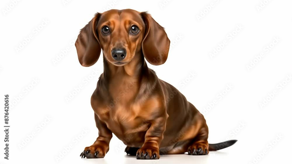 Dachshund Posing isolated on White Background: Adorable Brown Dachshund Sitting with a Curious Expression. Pet, Dog, Animal Concept. Dachshund Posing isolated on White Background: Adorable Brown Dachshund Sitting with a Curious Expression. Pet, Dog, Animal Concept.