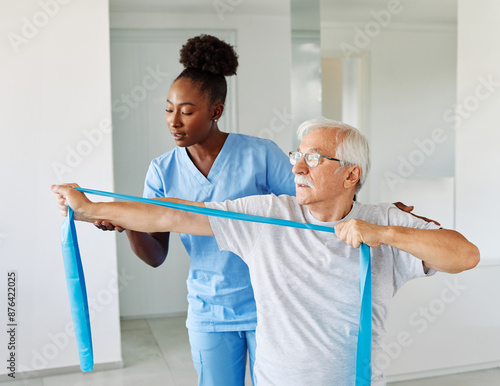 Принти на полотні therapist senior man exercise exercising patient physical woman girl therapy car
