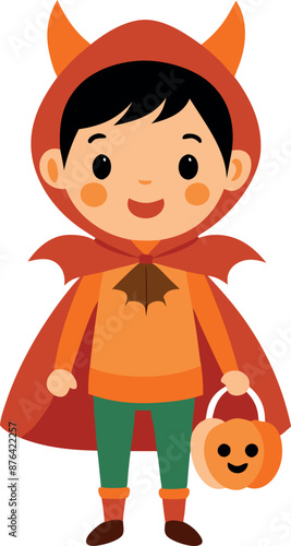 Full Body Illustration Of Child In Halloween Costume