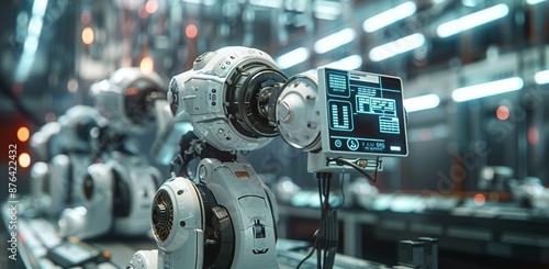 Futuristic Robotic Arms Interact in a High-Tech Laboratory Setting