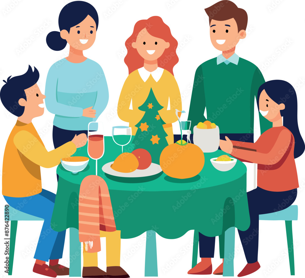 Happy Family Enjoying Festive Dinner Together at Home Happy Family Enjoying Festive Dinner Together at Home