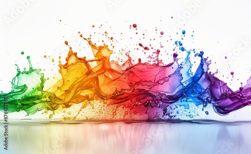 Colorful Liquid Splashes Against White Background