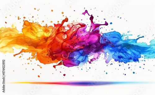 Colorful Liquid Splashes Against White Background