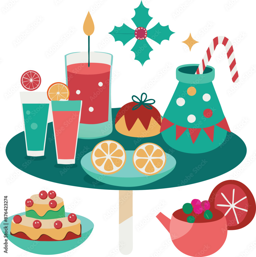 Festive Table Set for a Holiday Party with Christmas Treats Festive Table Set for a Holiday Party with Christmas Treats