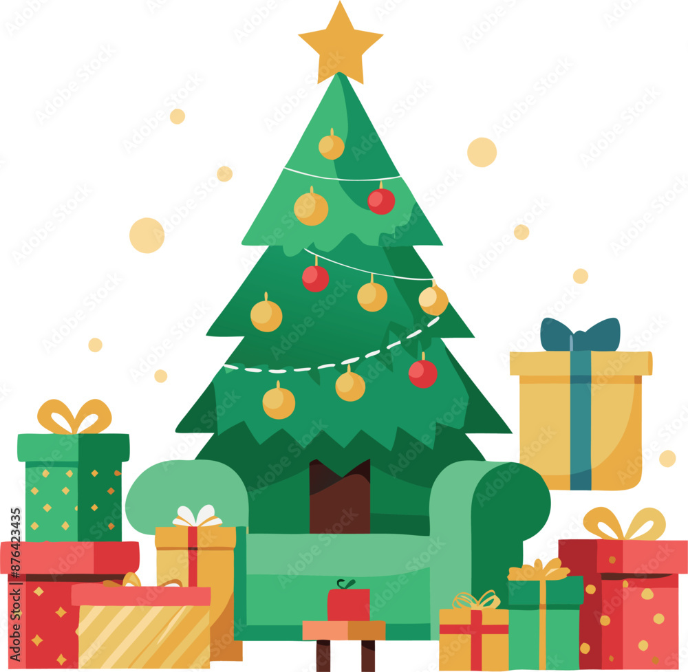Cozy Living Room with Decorated Christmas Tree and Gifts Cozy Living Room with Decorated Christmas Tree and Gifts