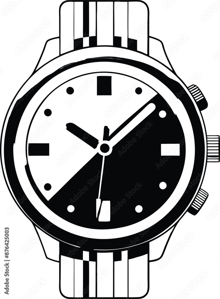 Hand watch illustration black and white Hand watch illustration black and white