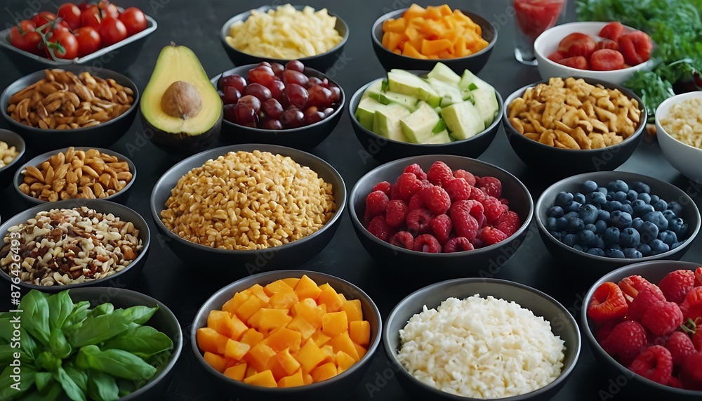 vibrant assortment of fresh fruits and vegetables on a wooden table. The different colors, shapes, and sizes of the produce create a visually appealing composition. vibrant assortment of fresh fruits and vegetables on a wooden table. The different colors, shapes, and sizes of the produce create a visually appealing composition.
