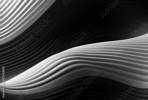 Black and white abstract background with wavy lines. 3d render illustration