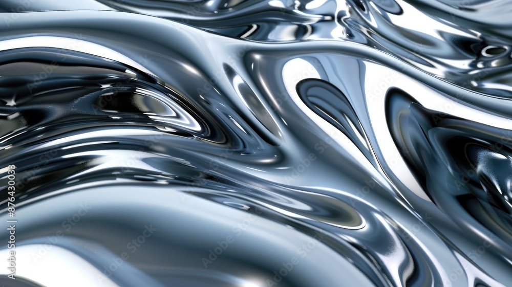 Abstract Liquid Metal Texture - A close-up of a liquid metal texture with abstract, wavy forms. The surface is highly reflective, displaying a range of shades of silver, gray, and blue. Abstract Liquid Metal Texture - A close-up of a liquid metal texture with abstract, wavy forms. The surface is highly reflective, displaying a range of shades of silver, gray, and blue.