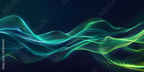 Abstract futuristic 3d background with green blue glowing neon moving high speed wave lines