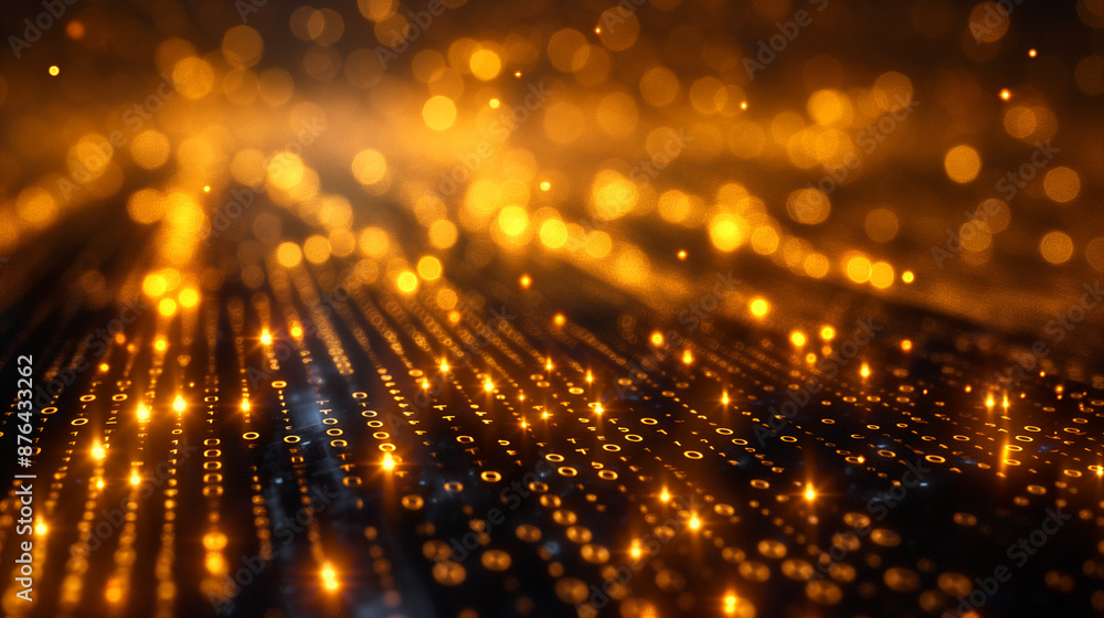 Obraz premium Abstract bokeh dots creating a glowing pattern with blur and shimmering lights during a golden night