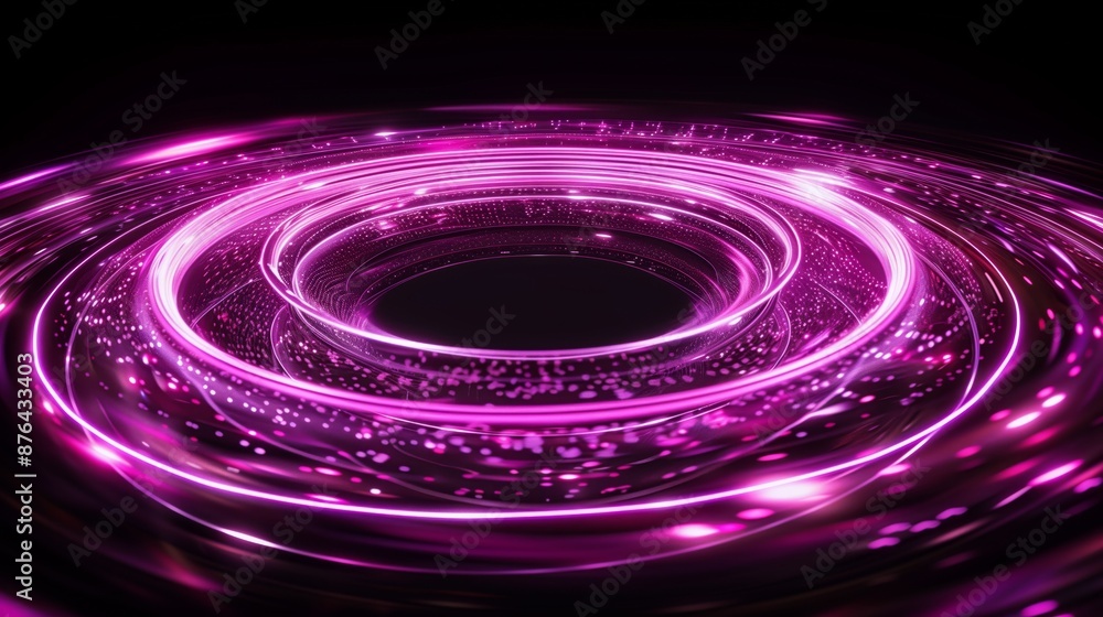 A flat and thin and long pink spiral with a black background. A flat and thin and long pink spiral with a black background.