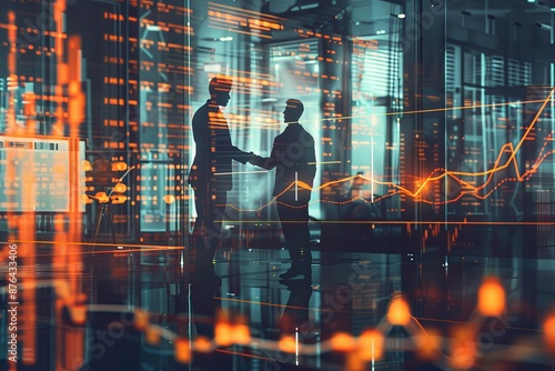 Wallpaper Mural Entrepreneurs handshaking in contemporary office with financial graph, ai innovation Torontodigital.ca