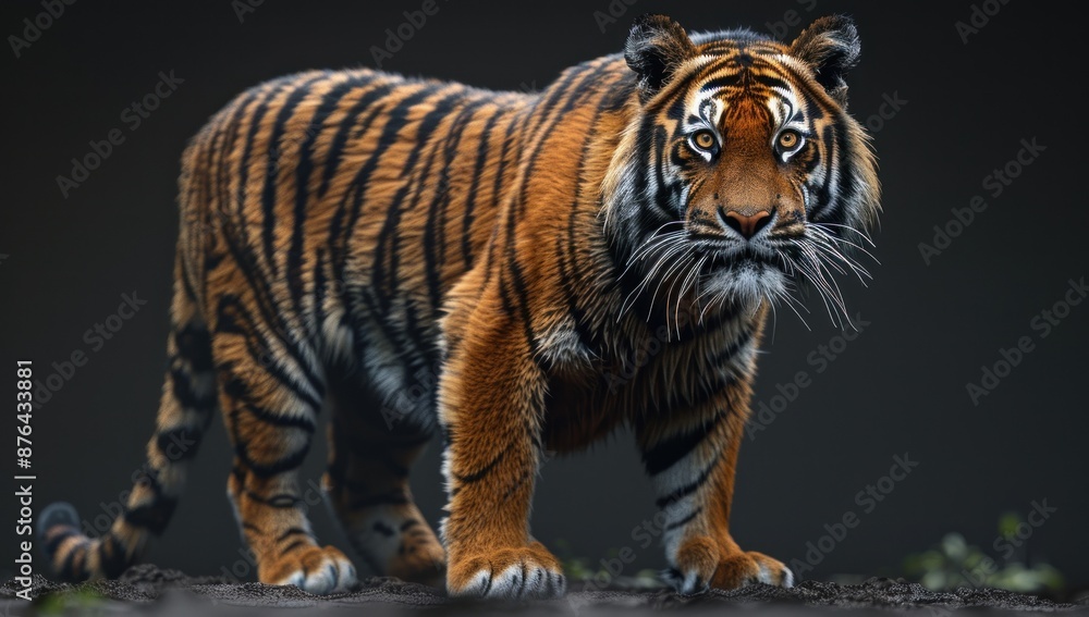 Fototapeta premium A Majestic Tiger Standing in the Shadows