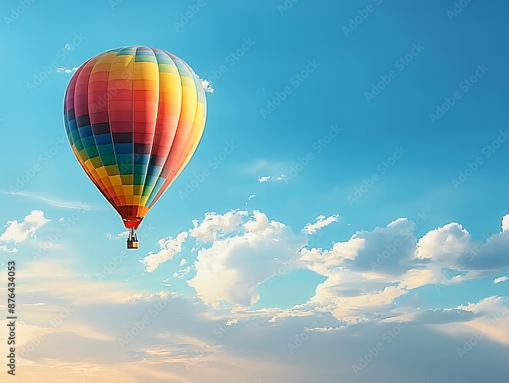 Naklejka premium A hot air balloon flying through a cloudy sky, Craft a background