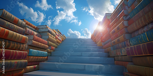 Text books with cloud and stair Generative Ai