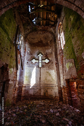 Old ruined abandoned Church of the Iveron Icon of the Mother of God in Lykoshino photo