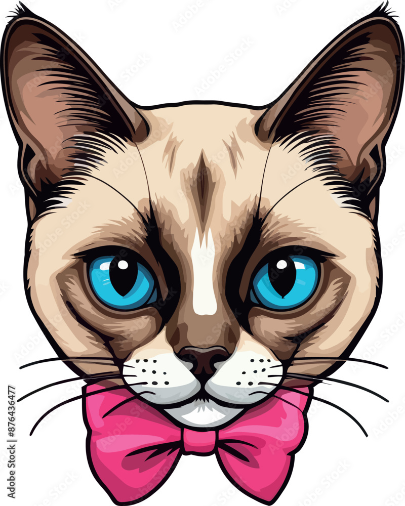 Fototapeta premium Cute Siamese Cat head with Blue Eyes – Happy and Funny Vector Art