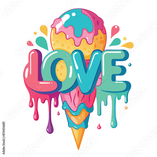 ice cream cone crispy waffle vibrant concept poster template design yellow grunge background halftone dot pattern collage elements for summer food frozen treat dessert menu marketing