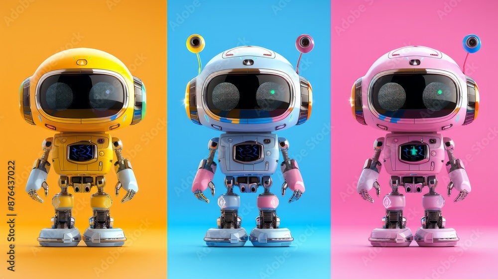 Naklejka premium robots on colorful backgrounds generative ai