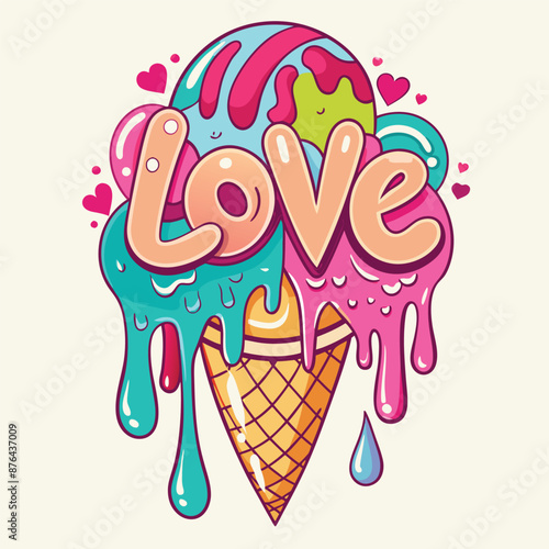 ice cream cone crispy waffle vibrant concept poster template design yellow grunge background halftone dot pattern collage elements for summer food frozen treat dessert menu marketing