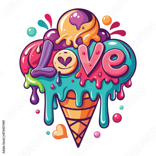 ice cream cone crispy waffle vibrant concept poster template design yellow grunge background halftone dot pattern collage elements for summer food frozen treat dessert menu marketing