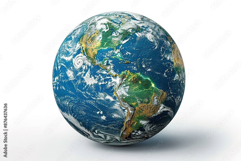 A blue and green planet with a white background A blue and green planet with a white background