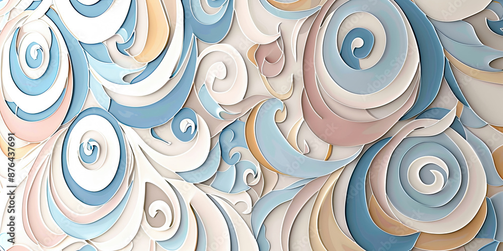 Naklejka premium Abstract Blue Beige White Swirls Background Wallpaper Design Pattern Graphic Art Illustration
