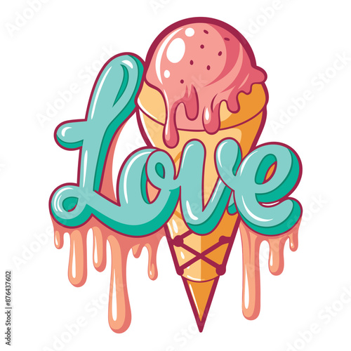 ice cream cone crispy waffle vibrant concept poster template design yellow grunge background halftone dot pattern collage elements for summer food frozen treat dessert menu marketing