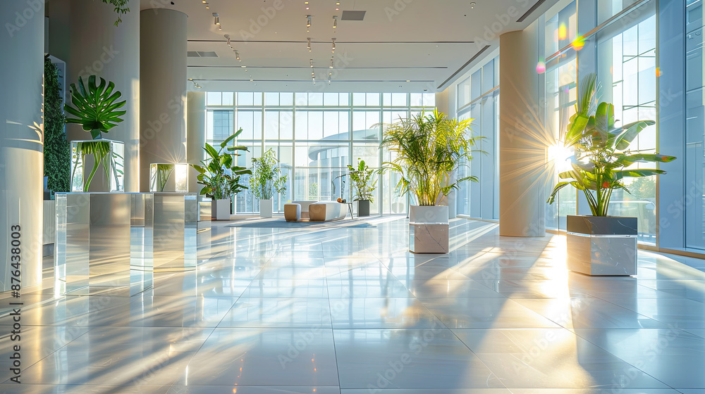 Modern Empty Office Building Lobby Interior Design With Floor-To ...