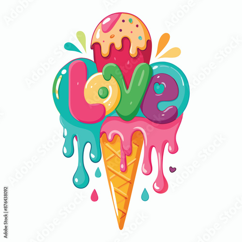 ice cream cone crispy waffle vibrant concept poster template design yellow grunge background halftone dot pattern collage elements for summer food frozen treat dessert menu marketing