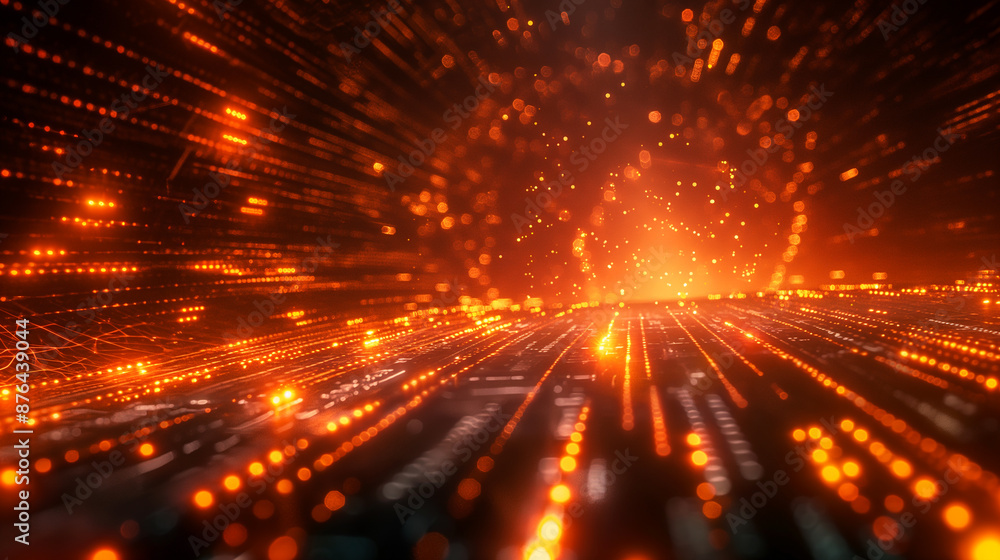 Illuminated abstract digital network with orange glow and light particles in a futuristic background Illuminated abstract digital network with orange glow and light particles in a futuristic background