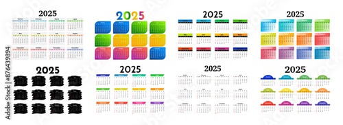 Calendar for 2025 isolated on a white background