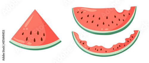 Watermelon vector illustrations set with watermelon slices. Flat vector style drawings for food graphics, summer designs, menu, logo, stickers.