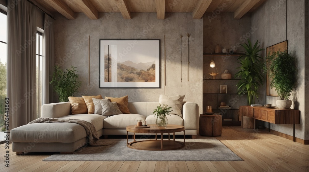 Fototapeta premium Large living room in industrial style