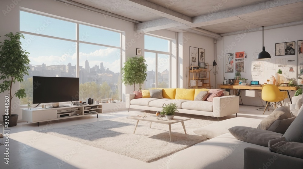 Fototapeta premium Large living room in vintage style, minimalist grey