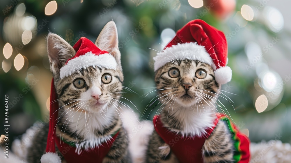 Two adorable cats in Christmas attire capture the holiday spirit Two adorable cats in Christmas attire capture the holiday spirit