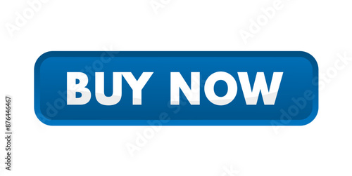 buy now, blue rectangular 3D button - vector illustration