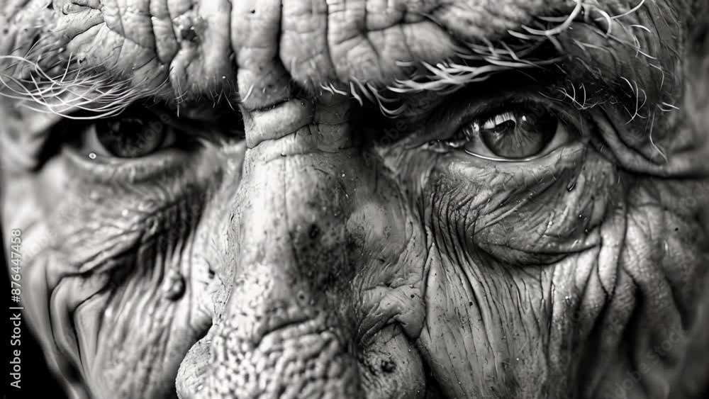 A weathered face etched with lines of experience a silent tribute to the strength that comes with age. Black and white art A weathered face etched with lines of experience a silent tribute to the strength that comes with age. Black and white art