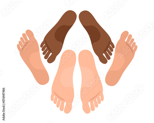 Group sex and threesome - multiple people doing experimenting sexual activity and having sex. Polygamy and polygamous open relationship. Vector illustration isolated on white.