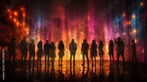 Wallpaper Mural Silhouettes of people stand in front of a vibrant and colorful sky, creating a dramatic and captivating scene. Torontodigital.ca