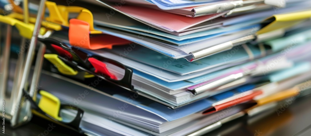 Pile of unfinished documents on office desk. Pile of unfinished documents on office desk.