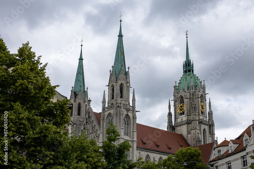 Neo-Gothic style St. Paul's Church (Paulskirche) is one of the tallest sacred buildings in Munich. St. Paul Church has a main tower 97 meters high. MUNICH, GERMANY.