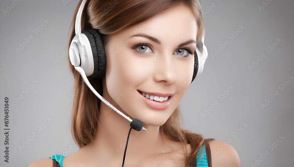 Photo of pretty positive lady speak customer service telemarketing isolated, Generative AI
