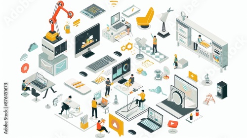 Isometric vector illustrations depicting the process of creating software applications.