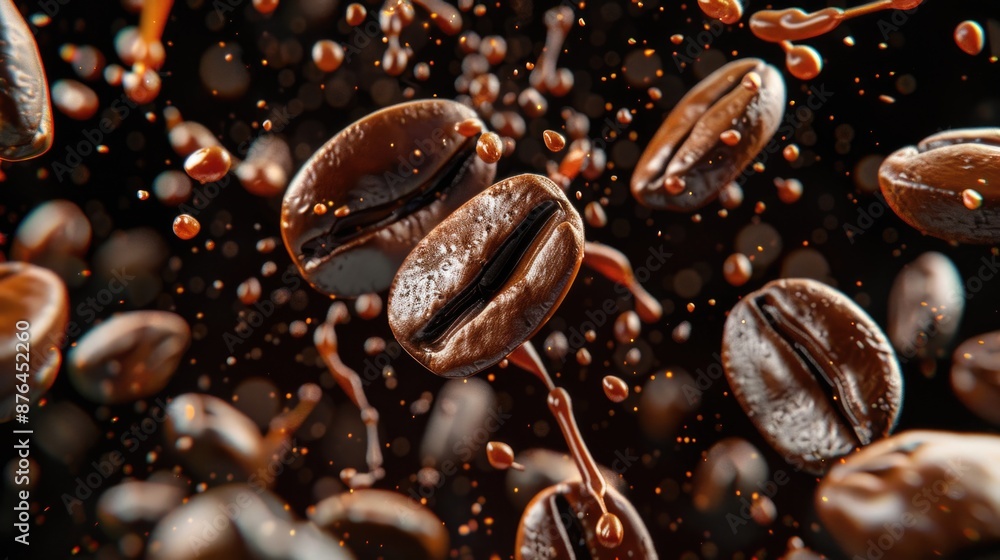A bunch of coffee beans suspended in mid-air A bunch of coffee beans suspended in mid-air